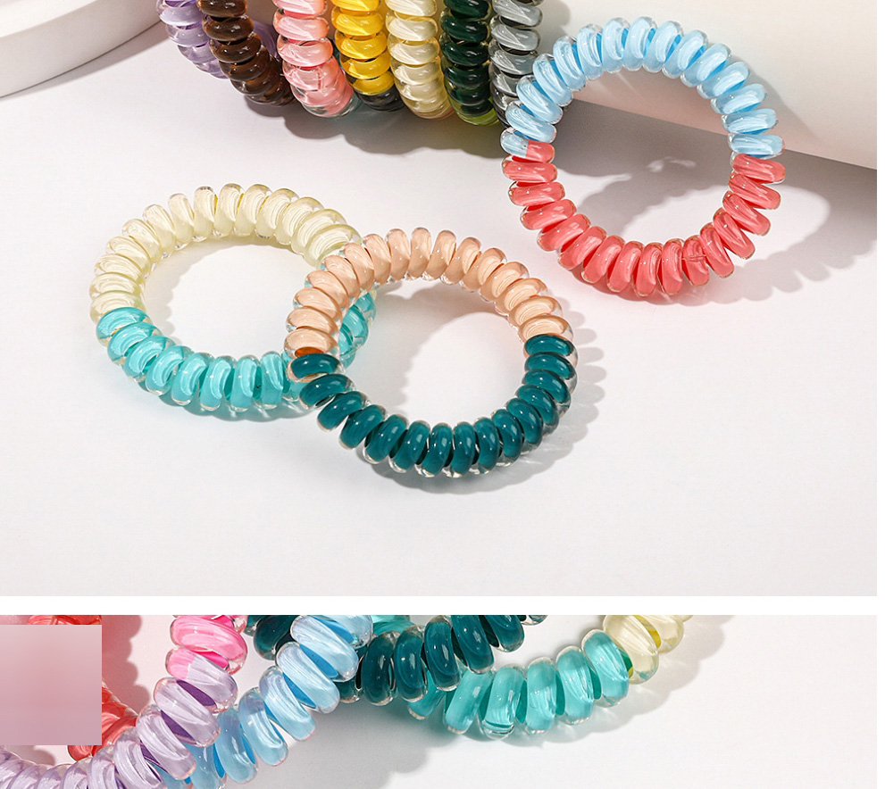 Fashion Jelly Grass Green Dark Green Plastic Color Matching Telephone Wire Hair Ring,Hair Ring