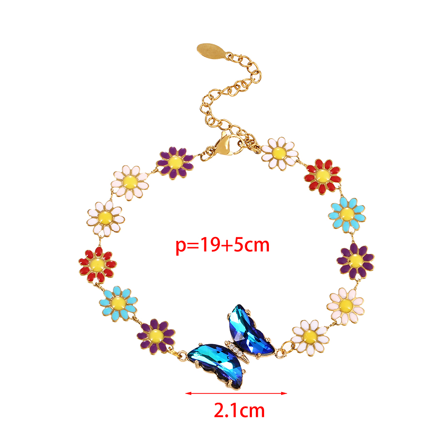 Fashion Pink Titanium Steel Inlaid Zirconium Oil Drop Flower Crystal Butterfly Bracelet,Bracelets