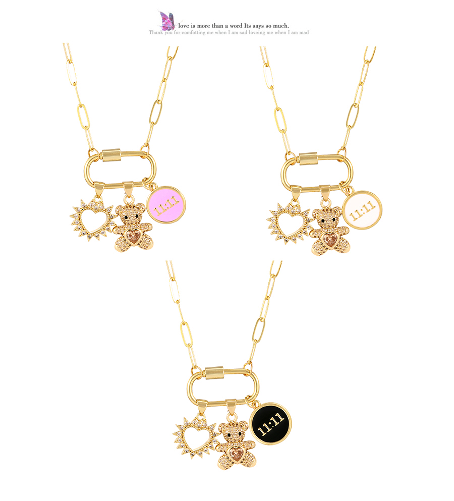 Fashion Pink Bronze Zirconium Heart Bear Drip Oil Medal Necklace,Necklaces