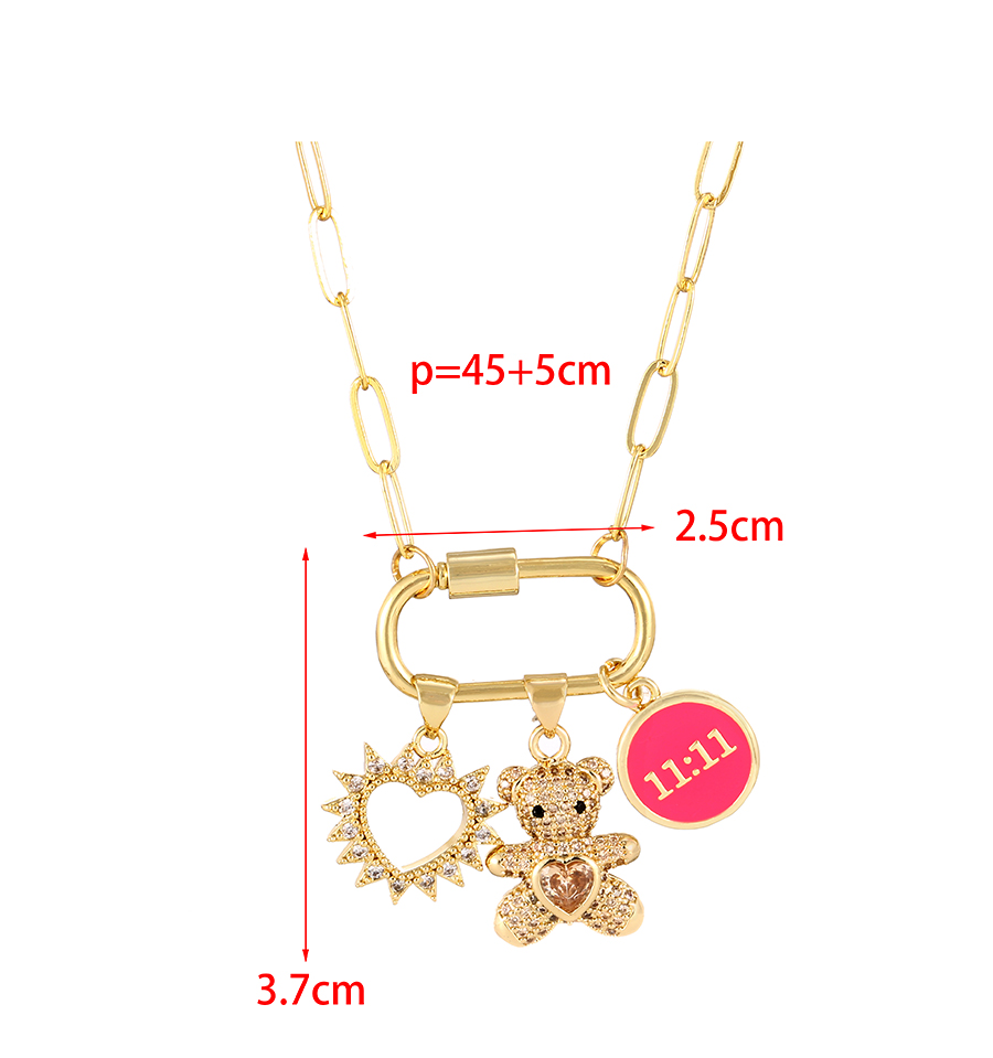 Fashion White Bronze Zirconium Heart Bear Drip Oil Medal Necklace,Necklaces