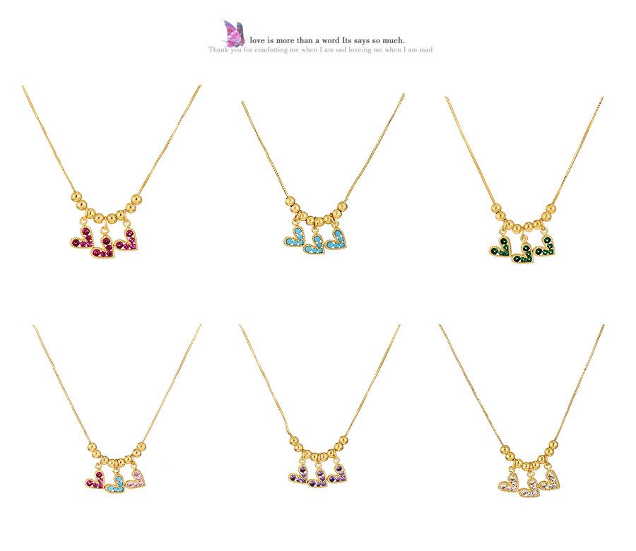 Fashion Color Brass And Zirconium Beads And Diamonds Heart Necklace,Necklaces