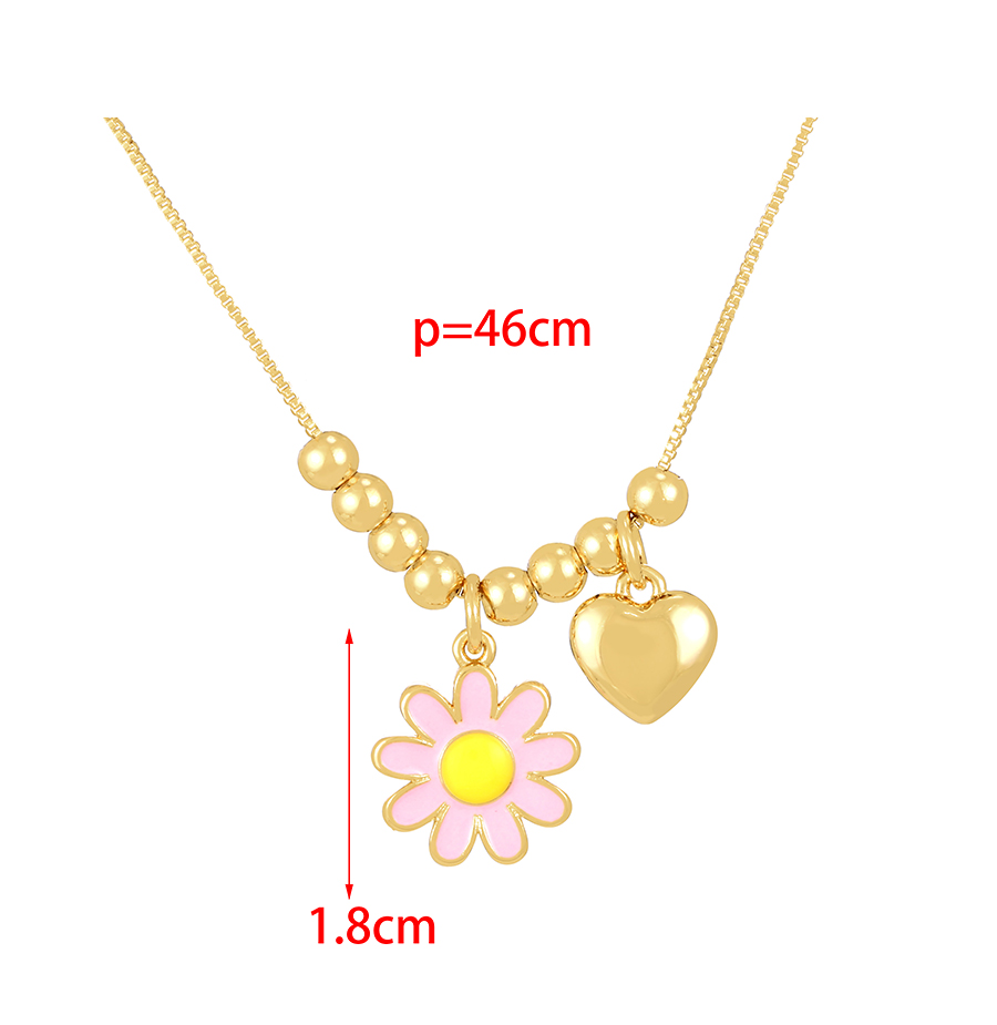 Fashion Pink Bronze Beaded Beaded Oil Flower Love Necklace,Necklaces
