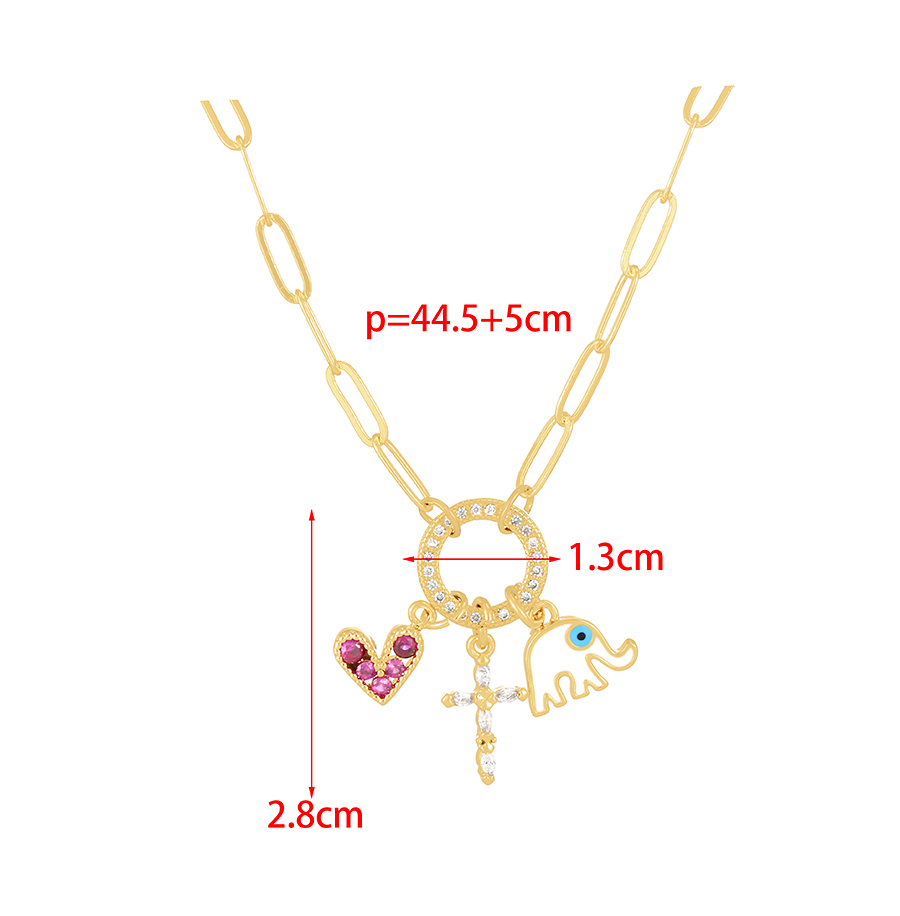 Fashion Elephant Bronze Zirconium Heart Cross Animal Necklace,Necklaces