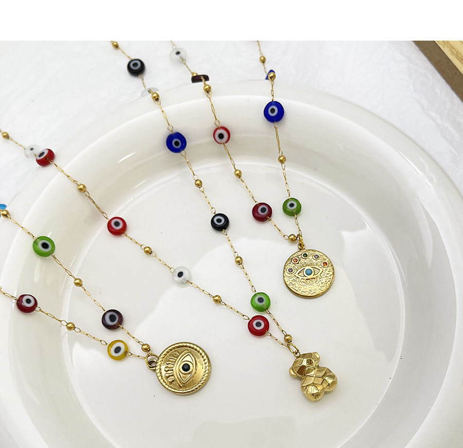 Fashion Color Titanium Steel Glass Eye Medal Necklace,Necklaces