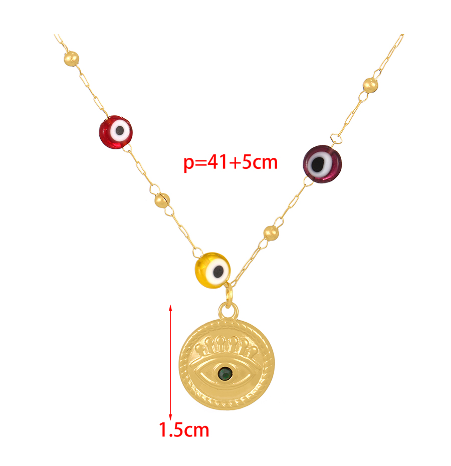 Fashion Round Titanium Steel Glass Eye Medal Necklace,Necklaces