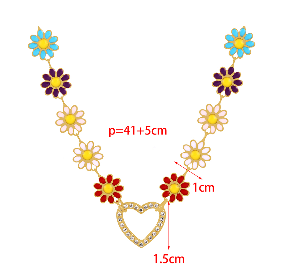 Fashion Love Titanium Steel Inlaid Zircon Drip Oil Flower Hollow Heart Necklace,Necklaces
