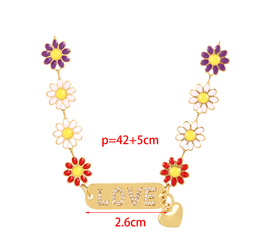 Fashion Love Titanium Steel Inlaid Zirconium Letter Love Oil Drop Flower Necklace,Necklaces