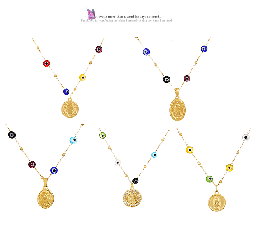Fashion Gold-5 Resin Glass Eyes Pure Titanium Steel Medal Necklace,Necklaces