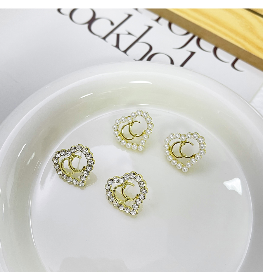 Fashion Gold-2 Alloy Set Pearl Letter Heart Stud Earrings,Stud Earrings