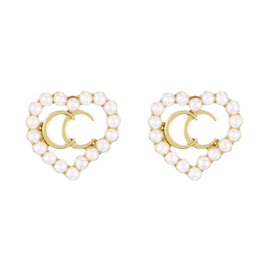 Fashion Gold Alloy Diamond Letter Heart Stud Earrings,Stud Earrings