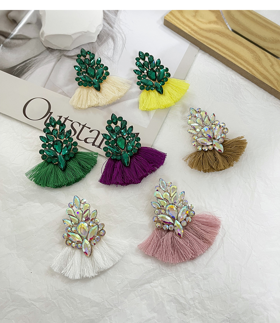 Fashion Ab Color + White Alloy Diamond Water Drop Leaf Tassel Stud Earrings,Stud Earrings