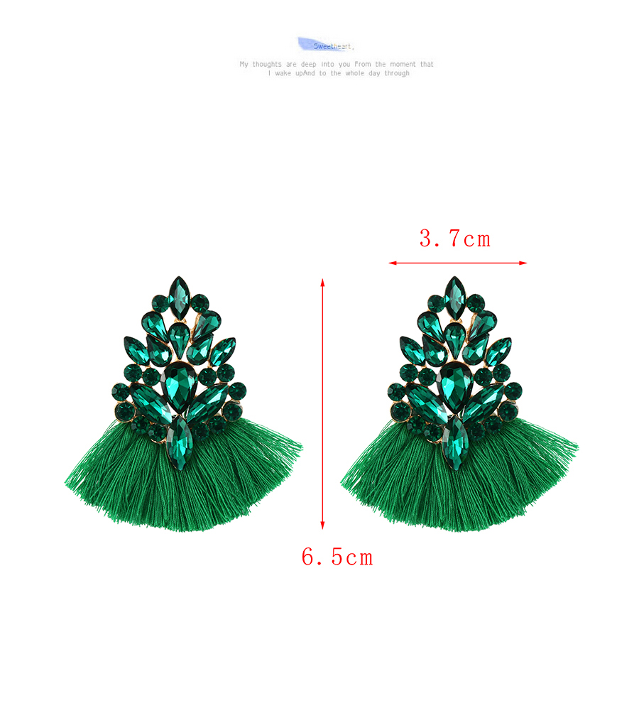 Fashion Ab Color + Khaki Alloy Diamond Water Drop Leaf Tassel Stud Earrings,Stud Earrings
