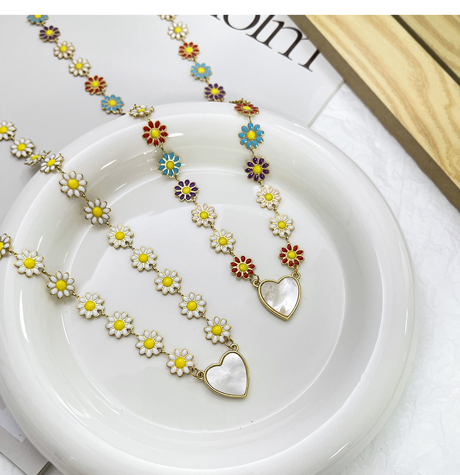 Fashion White Titanium Steel Drop Oil Flower Love Shell Pendant Necklace,Necklaces