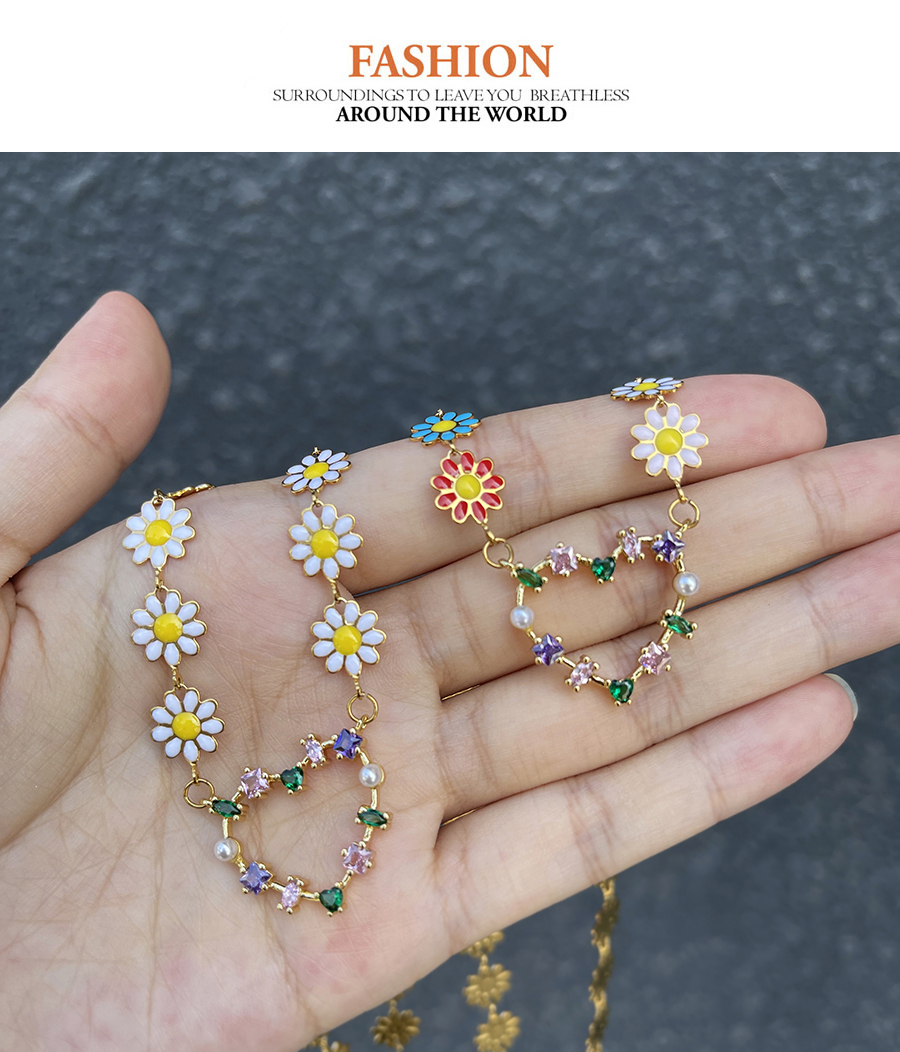 Fashion Color Titanium Steel Inlaid Zircon Oil Drop Flower Love Pendant Necklace,Necklaces