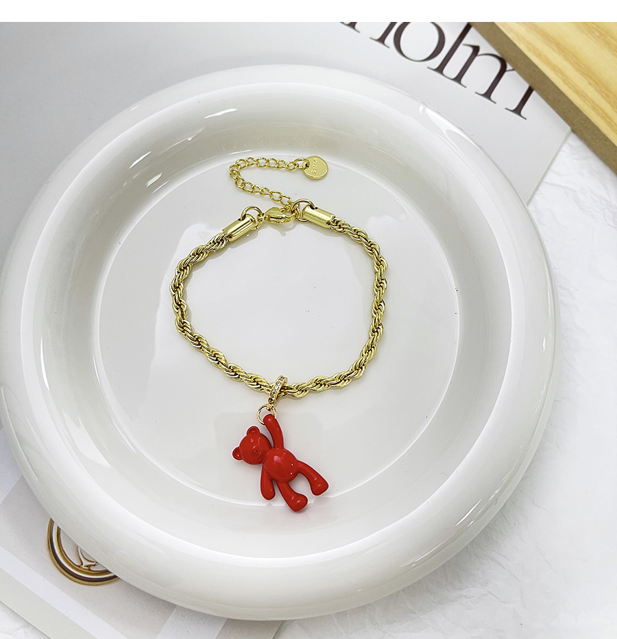 Fashion Red Copper Drop Oil Bear Pendant Twist Bracelet,Bracelets