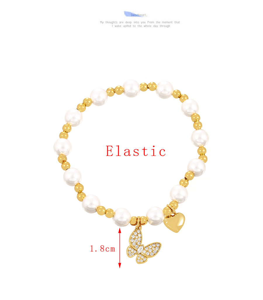 Fashion Gold-4 Bronze Zirconium Flower Butterfly Beaded Heart Bracelet,Bracelets