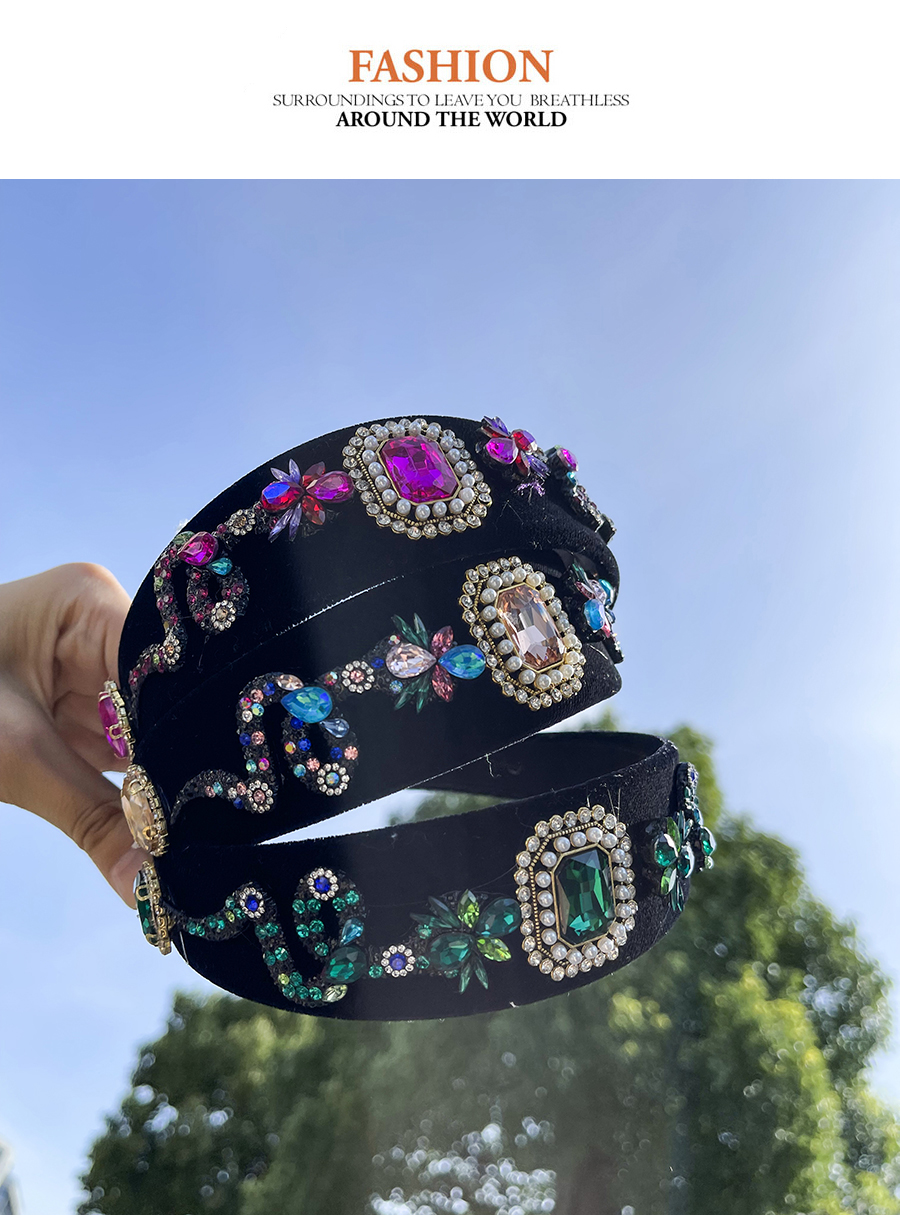 Fashion Green Fabric Alloy Diamond Serpentine Headband (4cm),Head Band