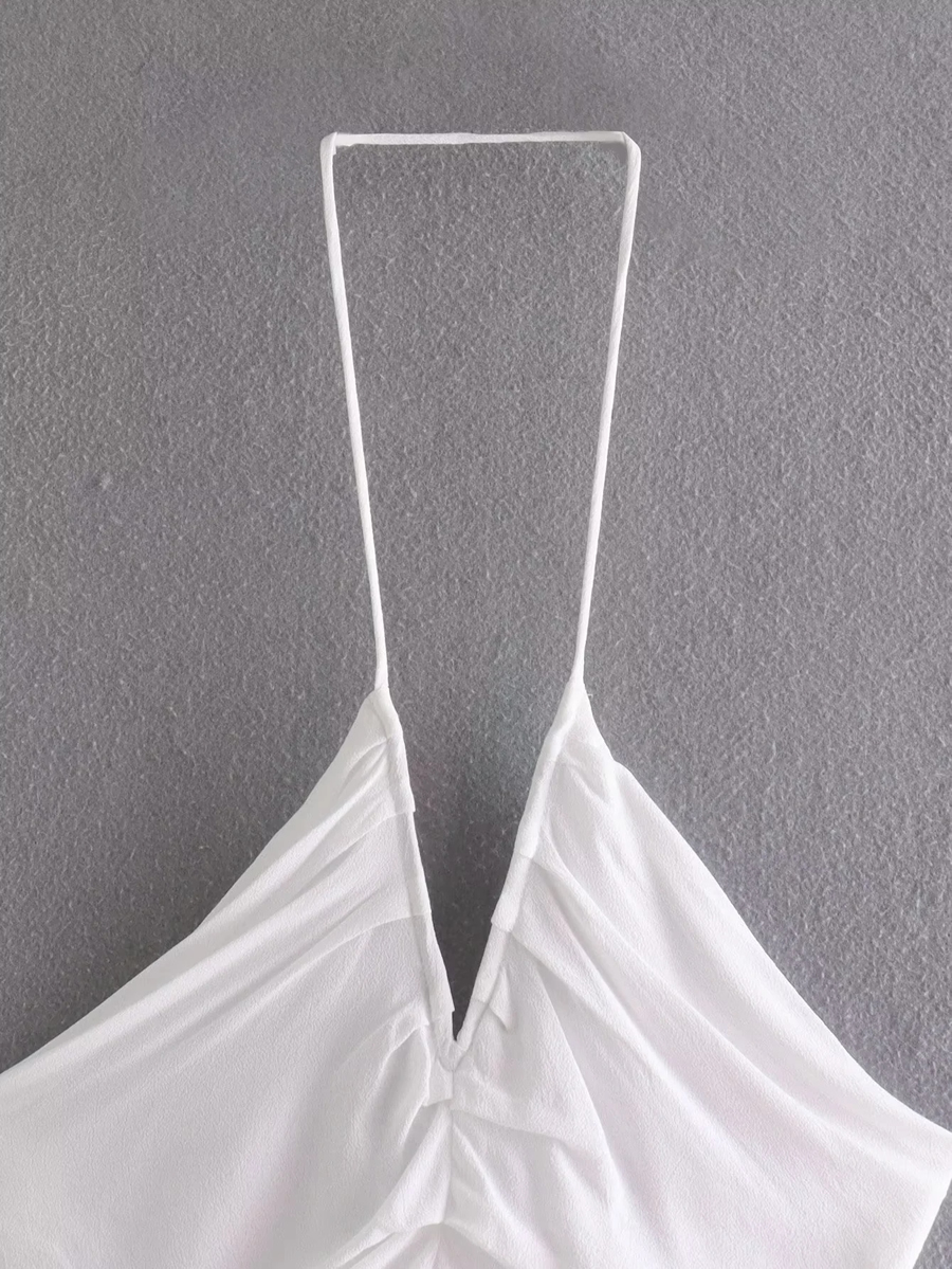 Fashion White Woven Halterneck Pleated Top,Tank Tops & Camis