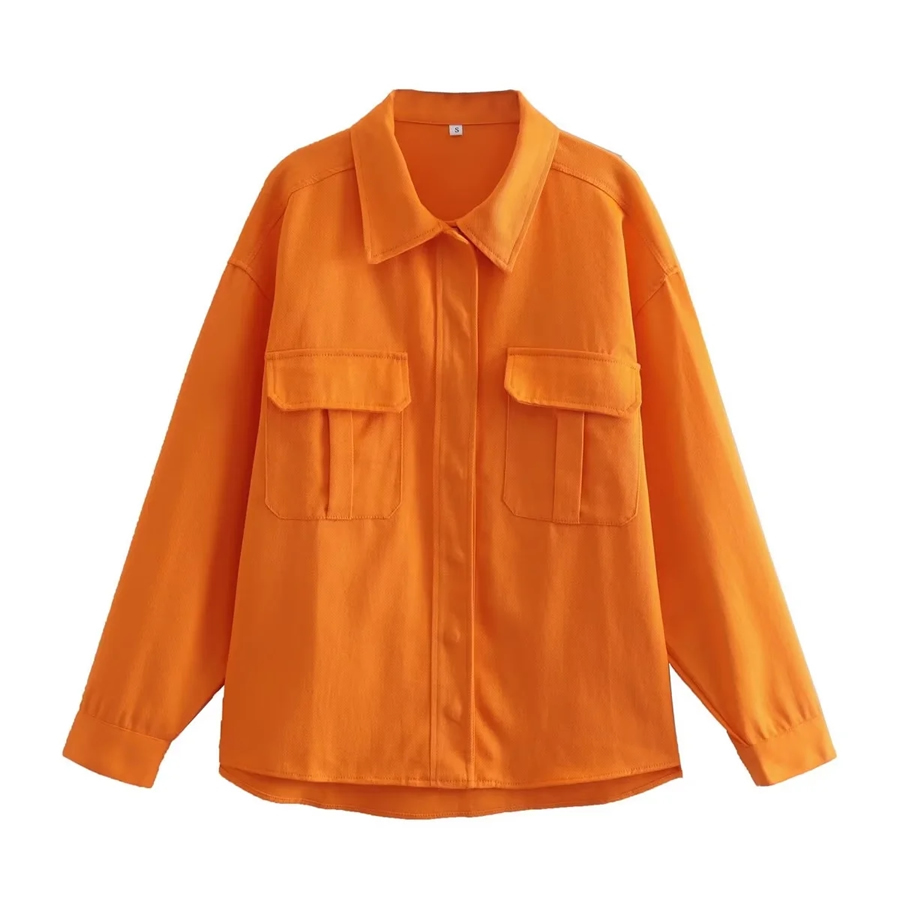 Fashion Orange Woven Lapel Button-down Shirt,Blouses