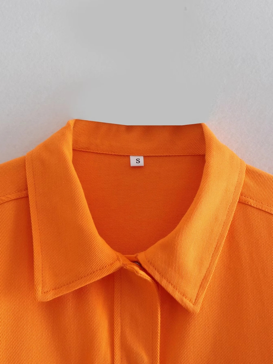Fashion Orange Woven Lapel Button-down Shirt,Blouses
