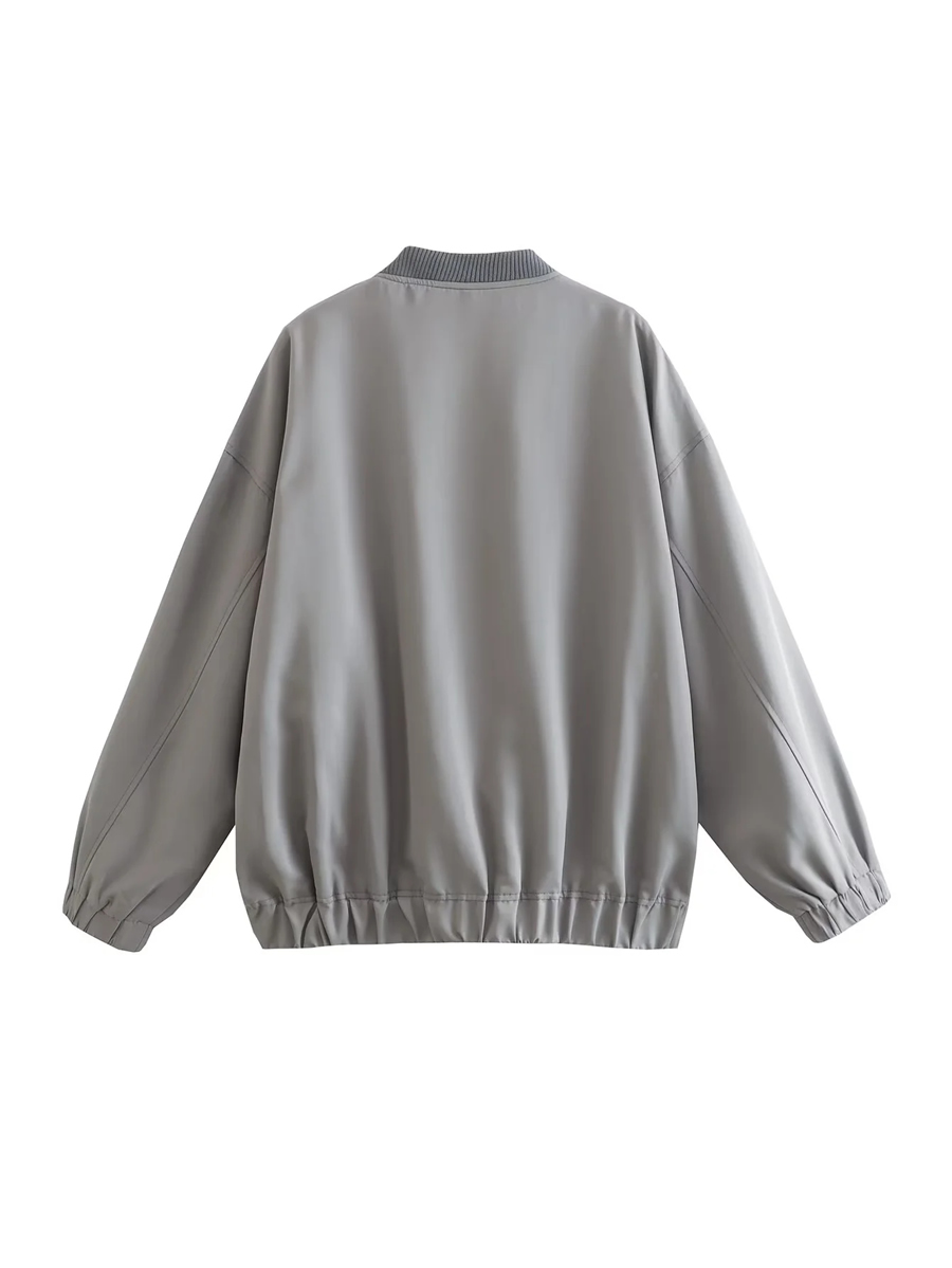 Fashion Grey Woven Zip Stand Collar Jacket,Coat-Jacket