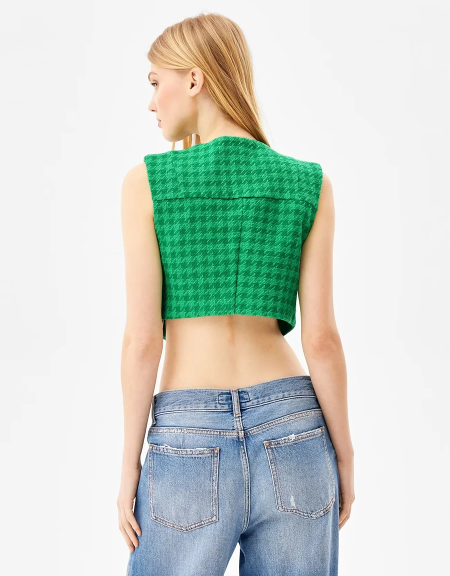 Fashion Green Woven Geometric Textured Pocket Vest,Tank Tops & Camis