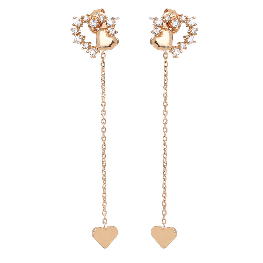 Fashion Gold Bronze Zirconium Geometric Heart Earrings,Earrings