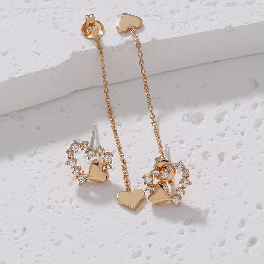 Fashion Gold Bronze Zirconium Geometric Heart Earrings,Earrings