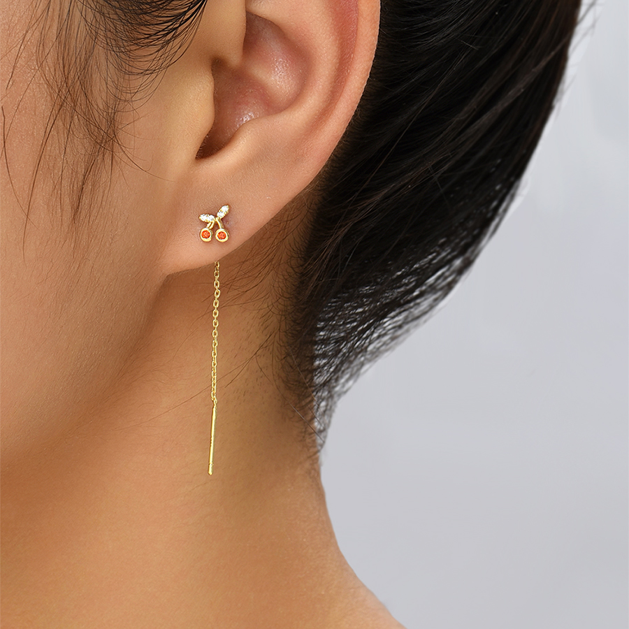 Fashion Gold Bronze Zirconium Cherry Tassel Drop Earrings,Earrings