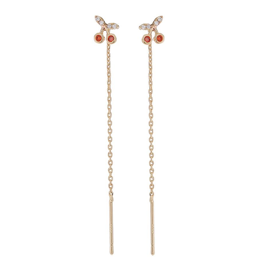 Fashion Gold Bronze Zirconium Cherry Tassel Drop Earrings,Earrings