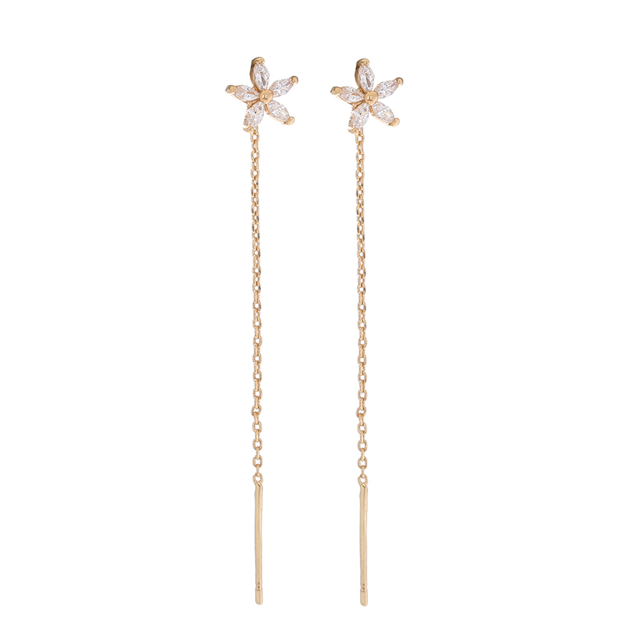 Fashion Gold Bronze Zirconium Geometric Flower Tassel Drop Earrings,Earrings