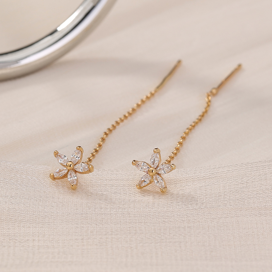 Fashion Gold Bronze Zirconium Geometric Flower Tassel Drop Earrings,Earrings
