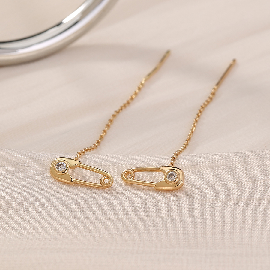 Fashion Gold Brass And Diamond Pin Tassel Drop Earrings,Earrings