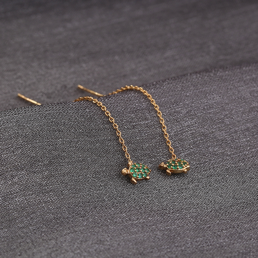 Fashion Gold Bronze Diamond Turtle Tassel Drop Earrings,Earrings