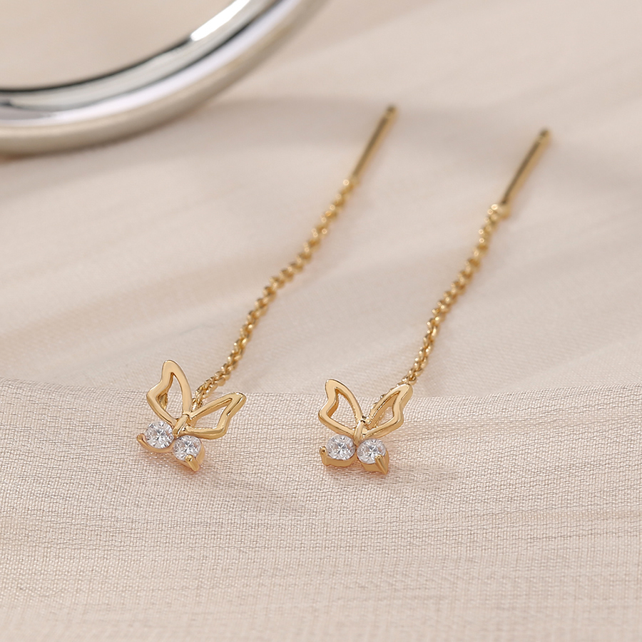 Fashion Gold Bronze Diamond Butterfly Tassel Earrings,Earrings