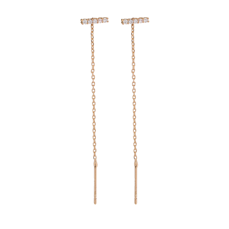 Fashion Gold Bronze Zirconium Geometric Tassel Drop Earrings,Earrings