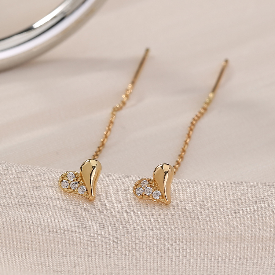 Fashion Gold Brass Diamond Heart Tassel Earrings,Earrings