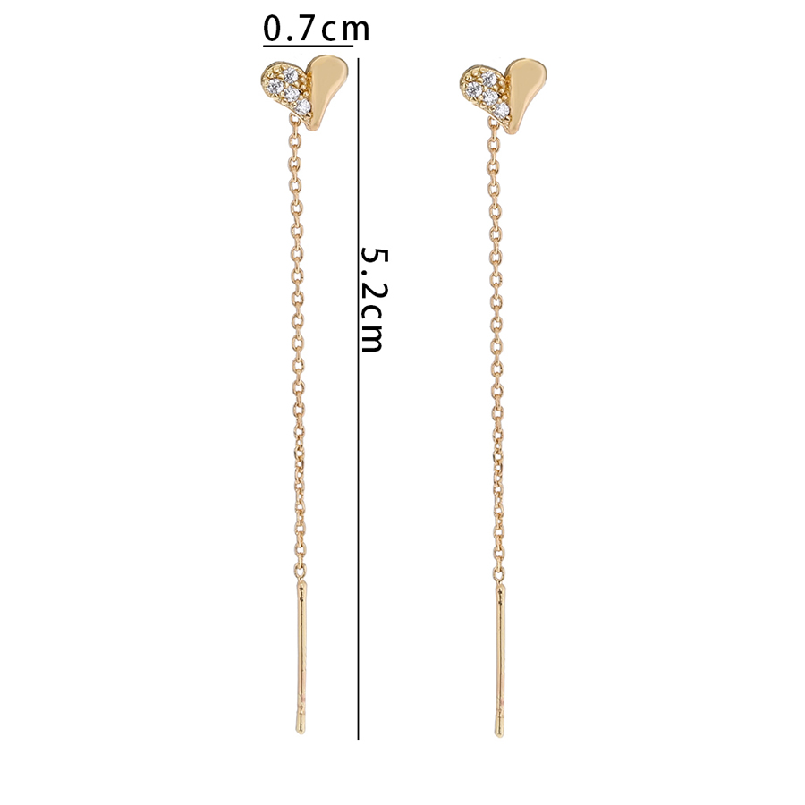 Fashion Gold Brass Diamond Heart Tassel Earrings,Earrings