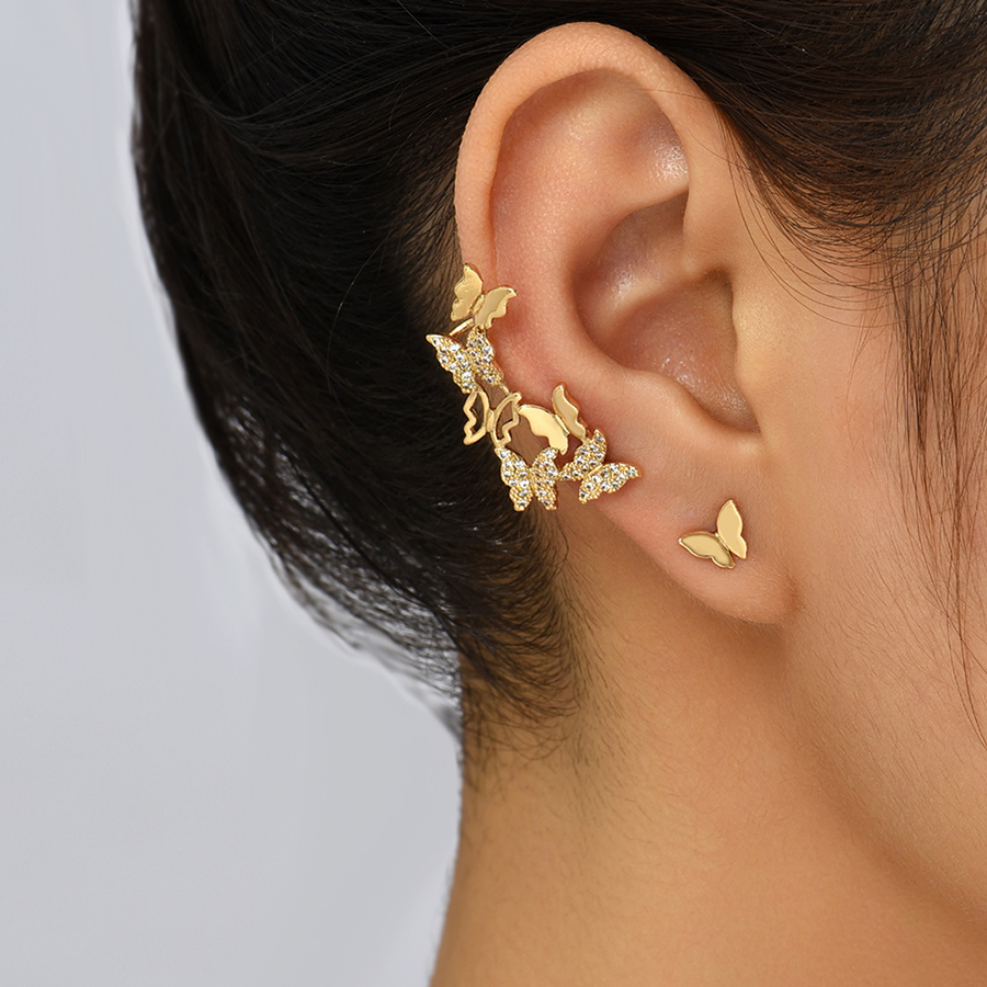 Fashion Gold Bronze Zirconium Butterfly Stud Earrings,Earrings
