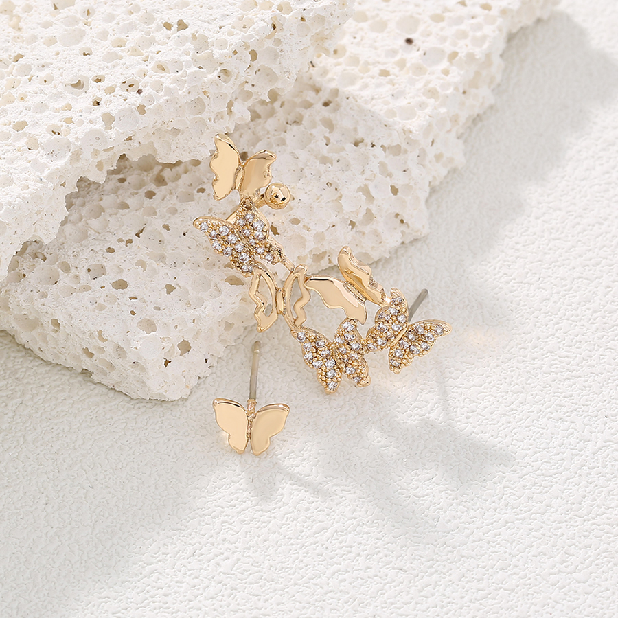 Fashion Gold Bronze Zirconium Butterfly Stud Earrings,Earrings