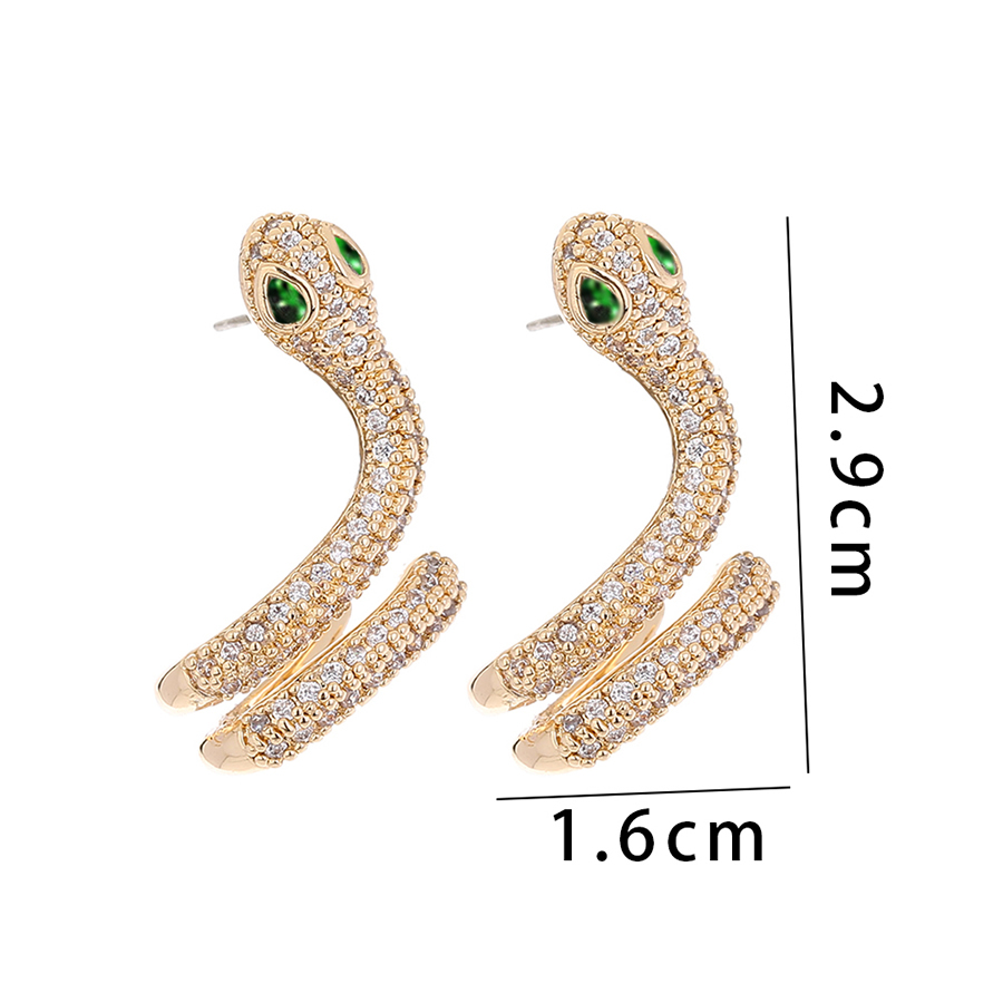 Fashion Gold Brass Diamond Snake Stud Earrings,Earrings