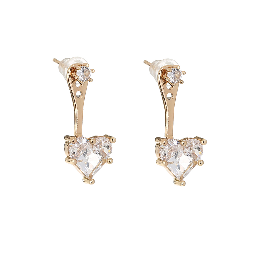 Fashion Gold Brass Diamond Heart Stud Earrings,Earrings
