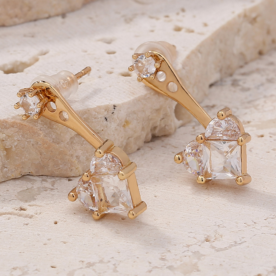 Fashion Gold Brass Diamond Heart Stud Earrings,Earrings