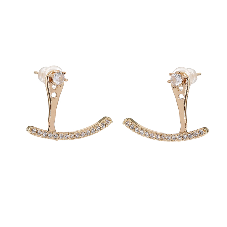 Fashion Gold Copper Inlaid Zirconia Curved Stud Earrings,Earrings