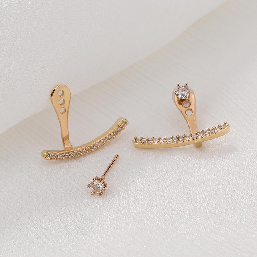 Fashion Gold Copper Inlaid Zirconia Curved Stud Earrings,Earrings