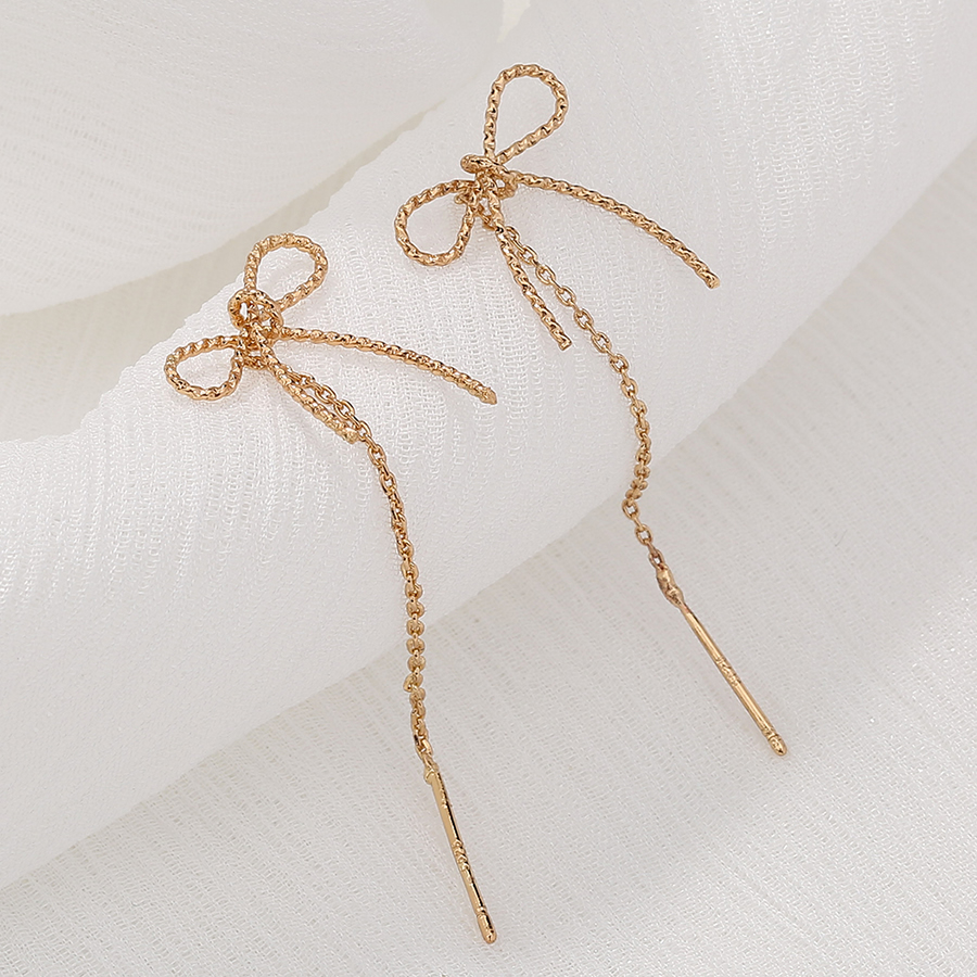 Fashion Gold Pure Copper Bow Tassel Earrings,Earrings