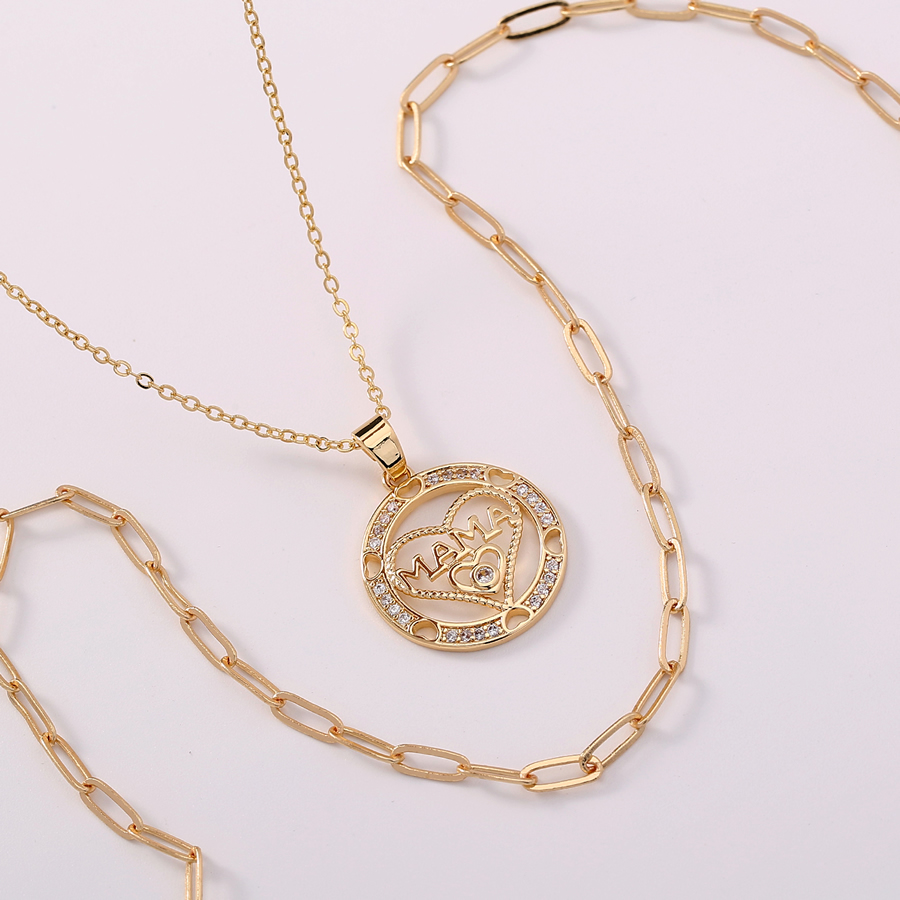 Fashion Gold Bronze Zirconium Mama Heart Multilayer Necklace,Necklaces