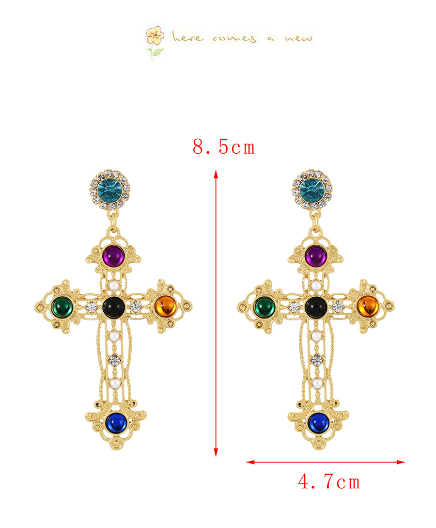 Fashion Color Alloy Resin Hollow Cross Stud Earrings,Stud Earrings
