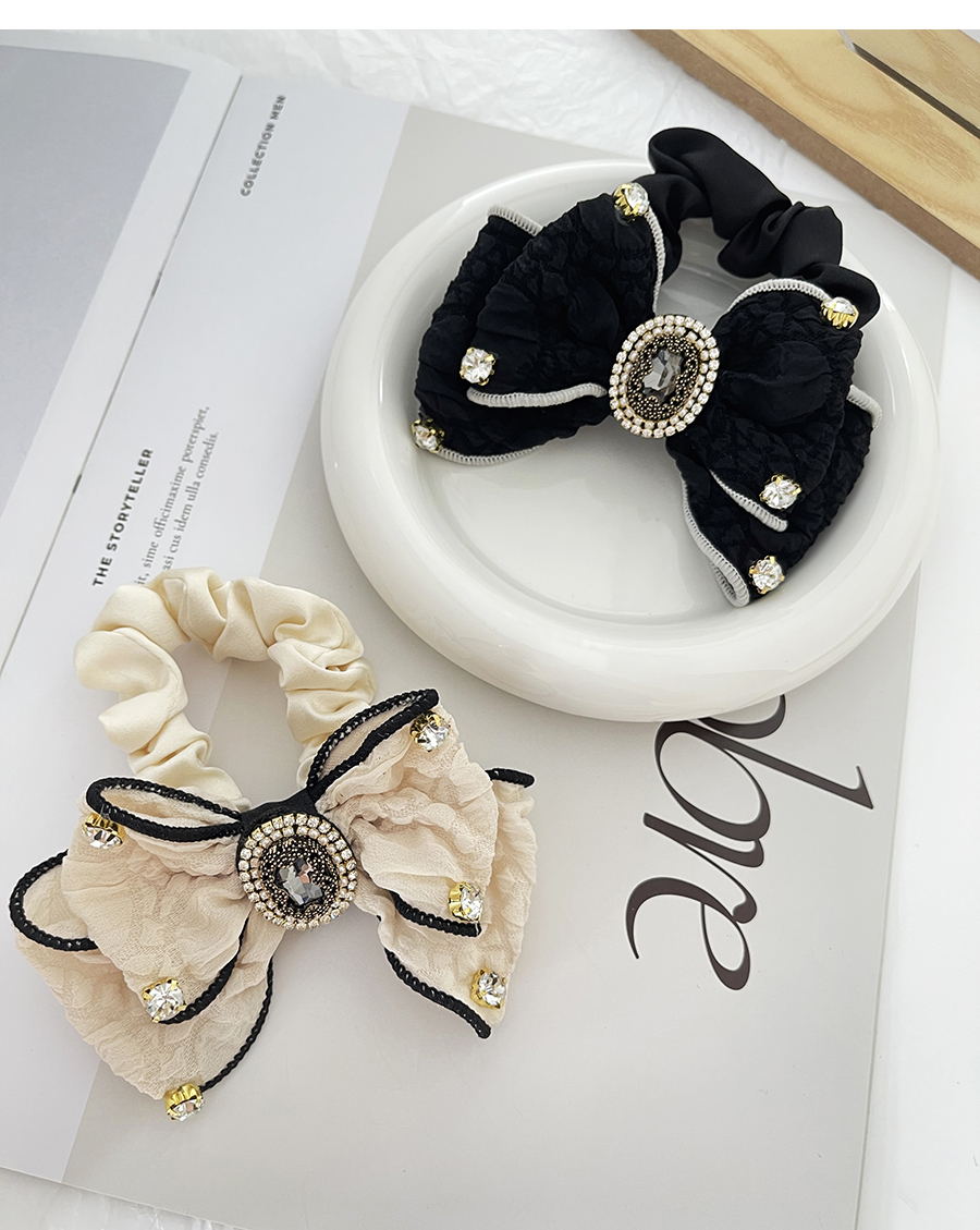 Fashion Black Fabric Alloy Diamond-encrusted Bow Tie Large Intestine Hair Rope,Hair Ring