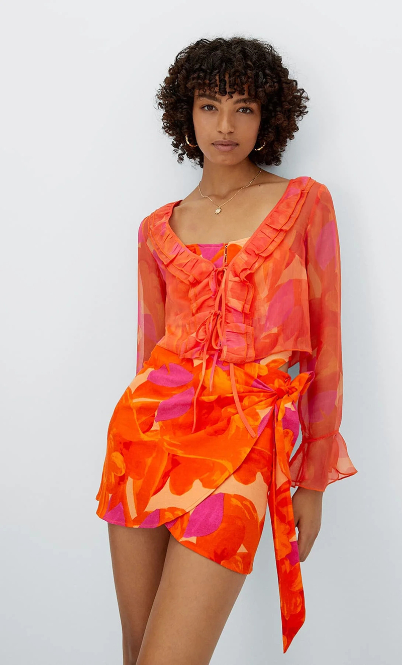 Fashion Orange Printed Knotted Skirt,Skirts